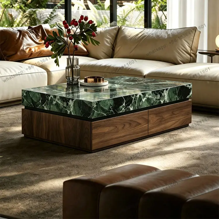 

Italian light luxury rock slab coffee table retro high-end storage sofa coffee table