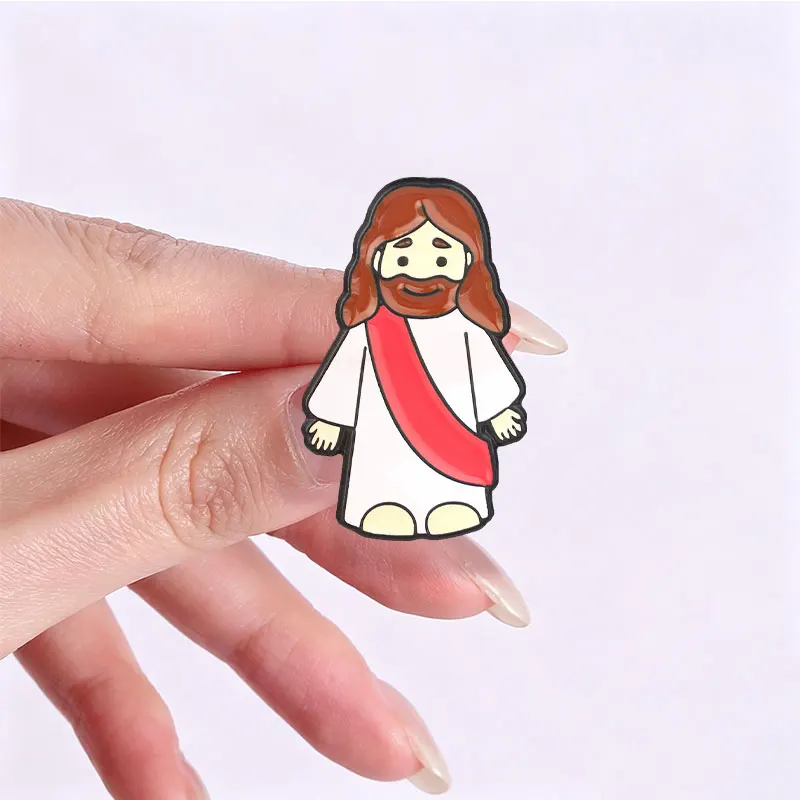 Cartoon Jesus-Figur Puppe Hartemaille-Anstecknadel Christliche Religiöse Hände-Hoch-Positur Brosche Reversnadel Taschenabzeichen Schmuck Geschenk – Detail 3