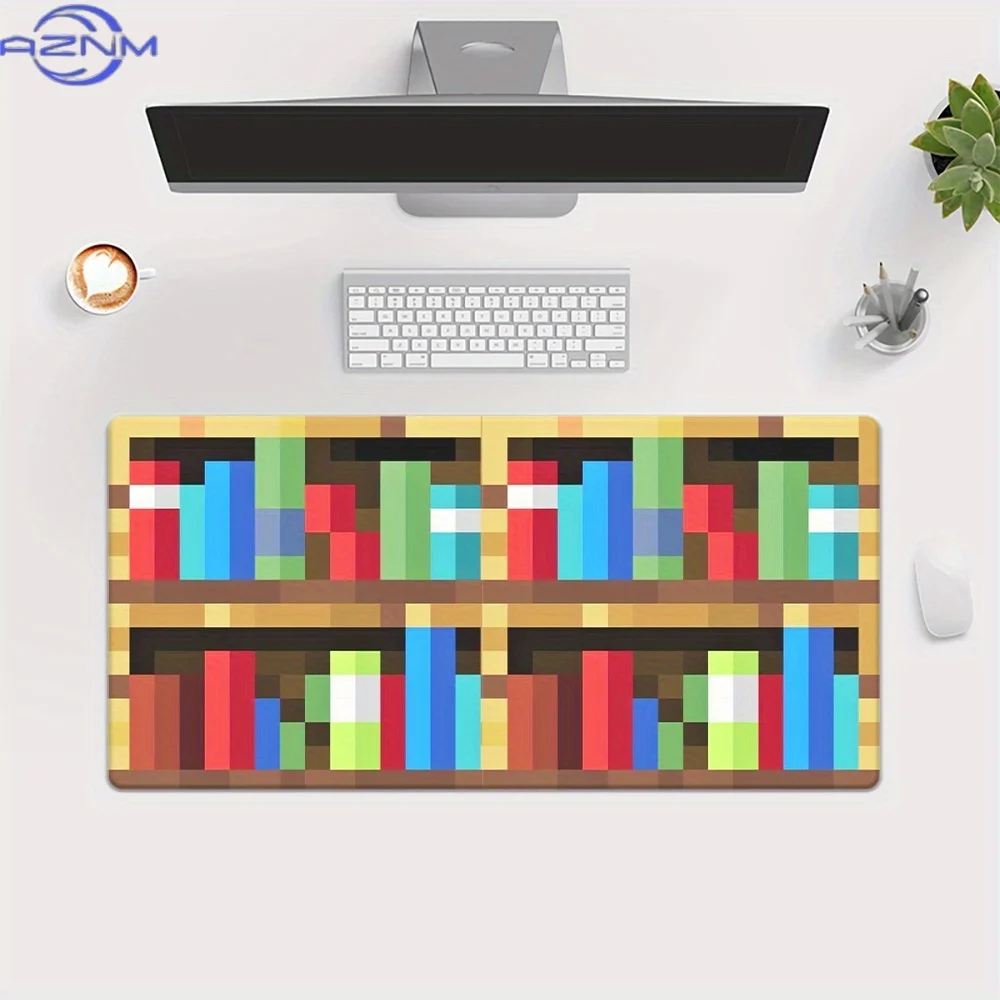 XXL Pixel Style Bookshelf Desk Mat – Vibrant HD Printed Gaming Mousepad, Washable & Non-Slip Rubber Base, Perfect for Office or