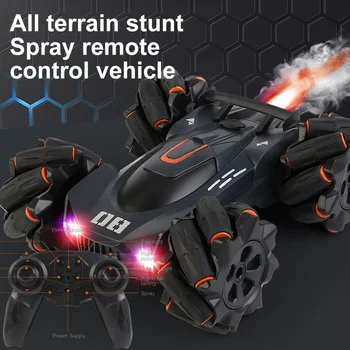 2.4G RC Stunt Deformation Car Simulation Water Spray Smoke Twisting Car With Music Lights Children Kids Gift Toy Vehicle Wireless Toy