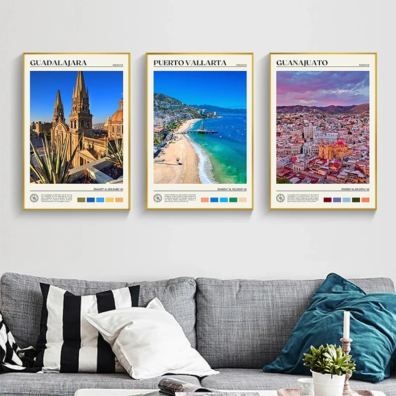 Mexico City Travel Poster Jalisco San Miguel De Allende Zacatecas Morelia Canvas Painting Wall Art Picture Study Home Decor