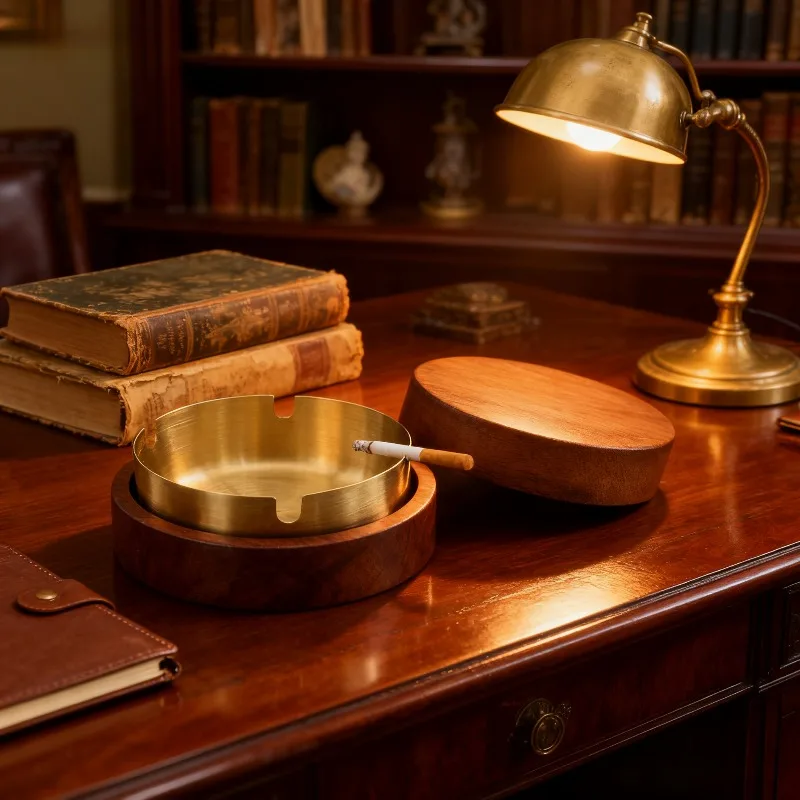 

Креативная деревянная пепельница из нержавеющей стали, премиум-класса, для дома, отеля, ресторана, деревянная пепельница, металлическая.