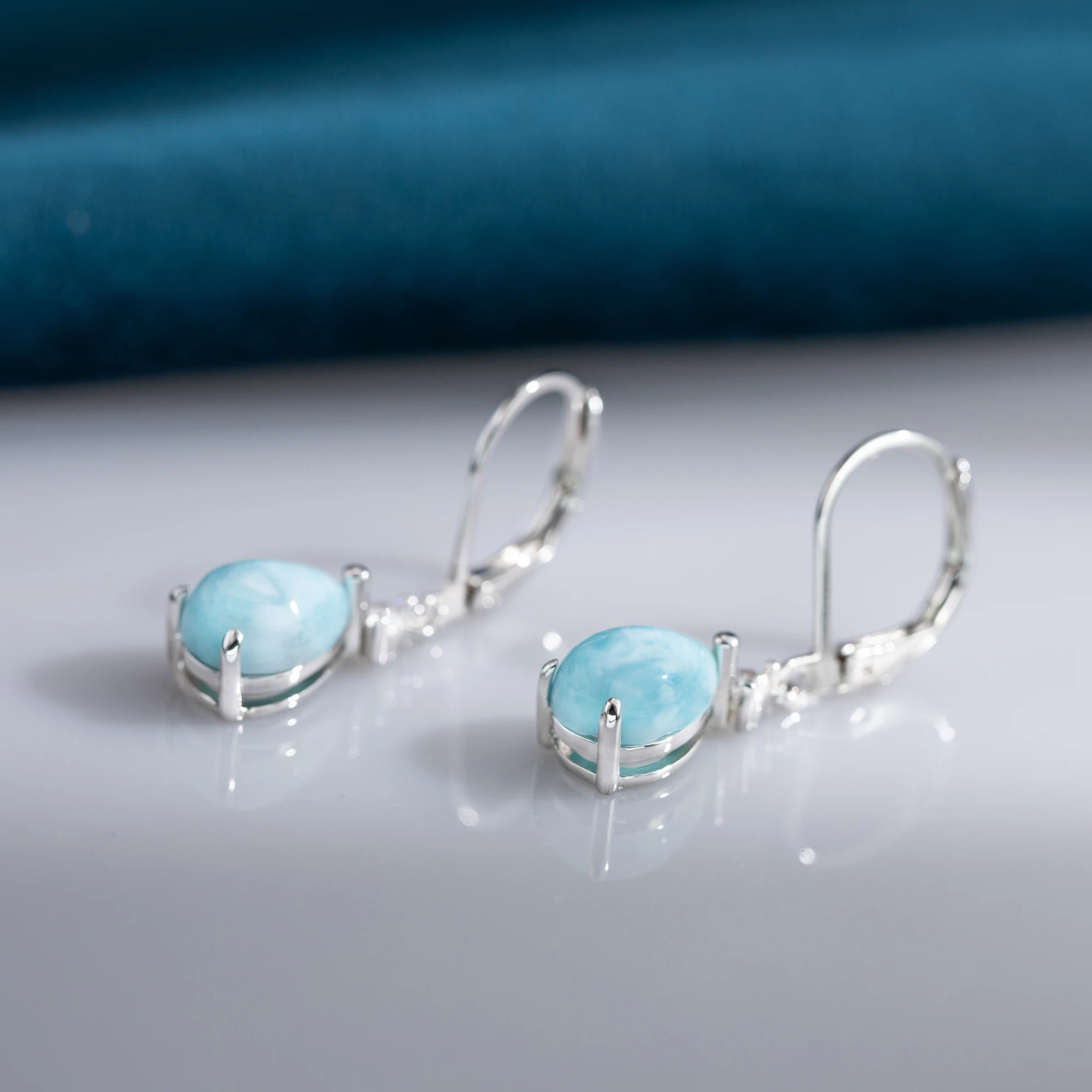 Natural Larimar/Moonstone Hoop Earrings For Women 925 Silver Plated Earrings Simple Fine Jewelry Bule Gemstone Classic Style view 4