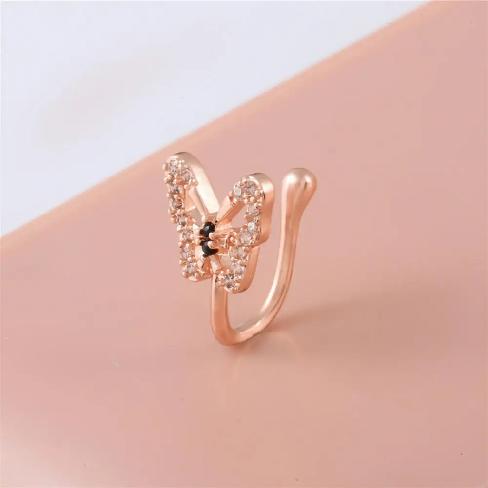 U-shaped Nose Ring U-shaped Butterfly Nose Ring Rhinestone Non-piercing Nose Stud Shining False Clip Jewelry Gift for Women