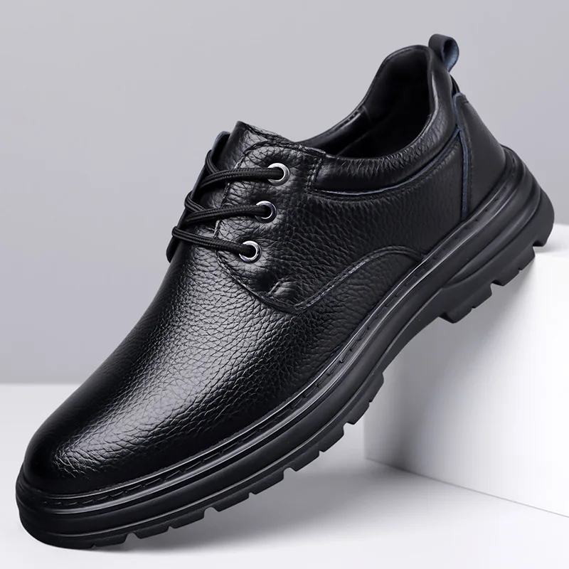 Men's business leather shoes, genuine leather top layer, cowhide, comfortable soft sole, fleece casual men's shoes