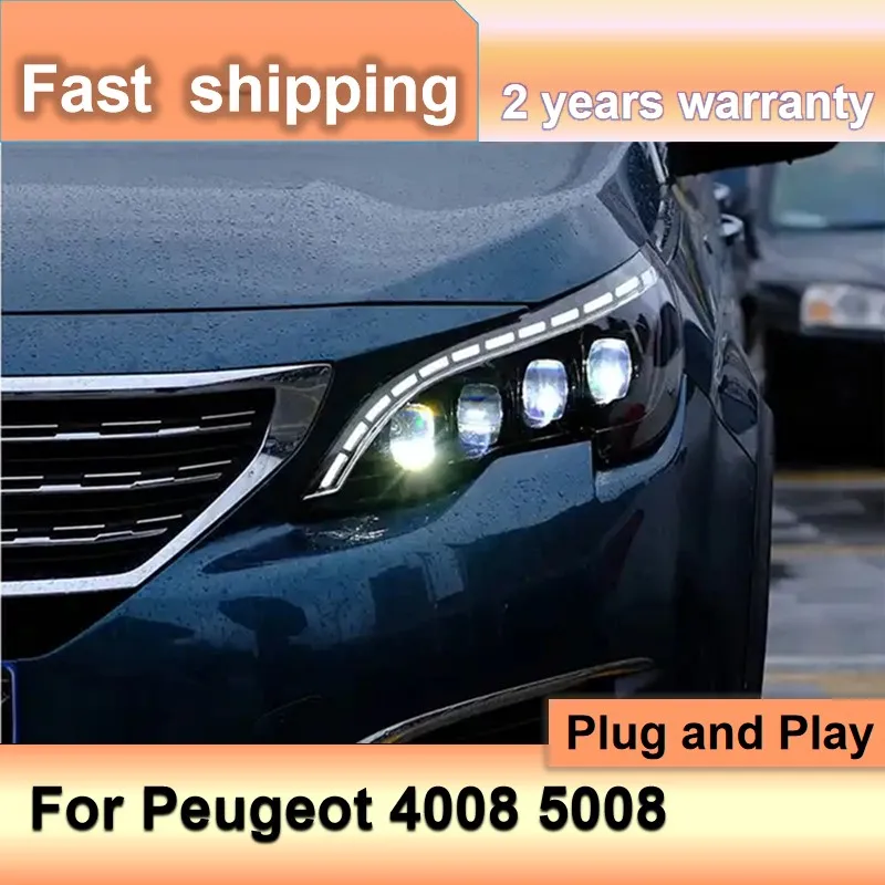 

Car Accessories for Peugeot 4008 Headlamp 2017-2021 Peugeot 5008 Headlights DRL Turn Signal High Beam Projector Lens