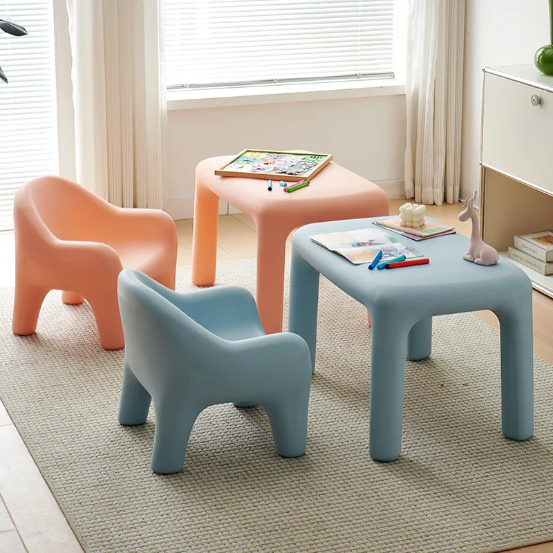 PE material children's table and chair set household kindergarten round cute environmental protection safety baby learning