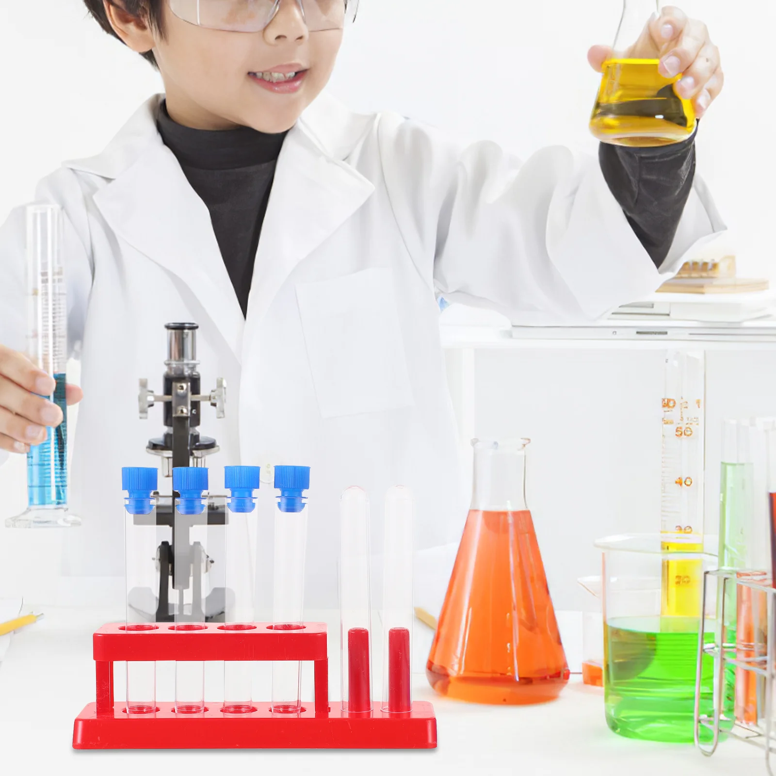 Plastic Test Tube Clear Tubes Scientific Experiment Toy Kids Science with Rack and Caps Toys