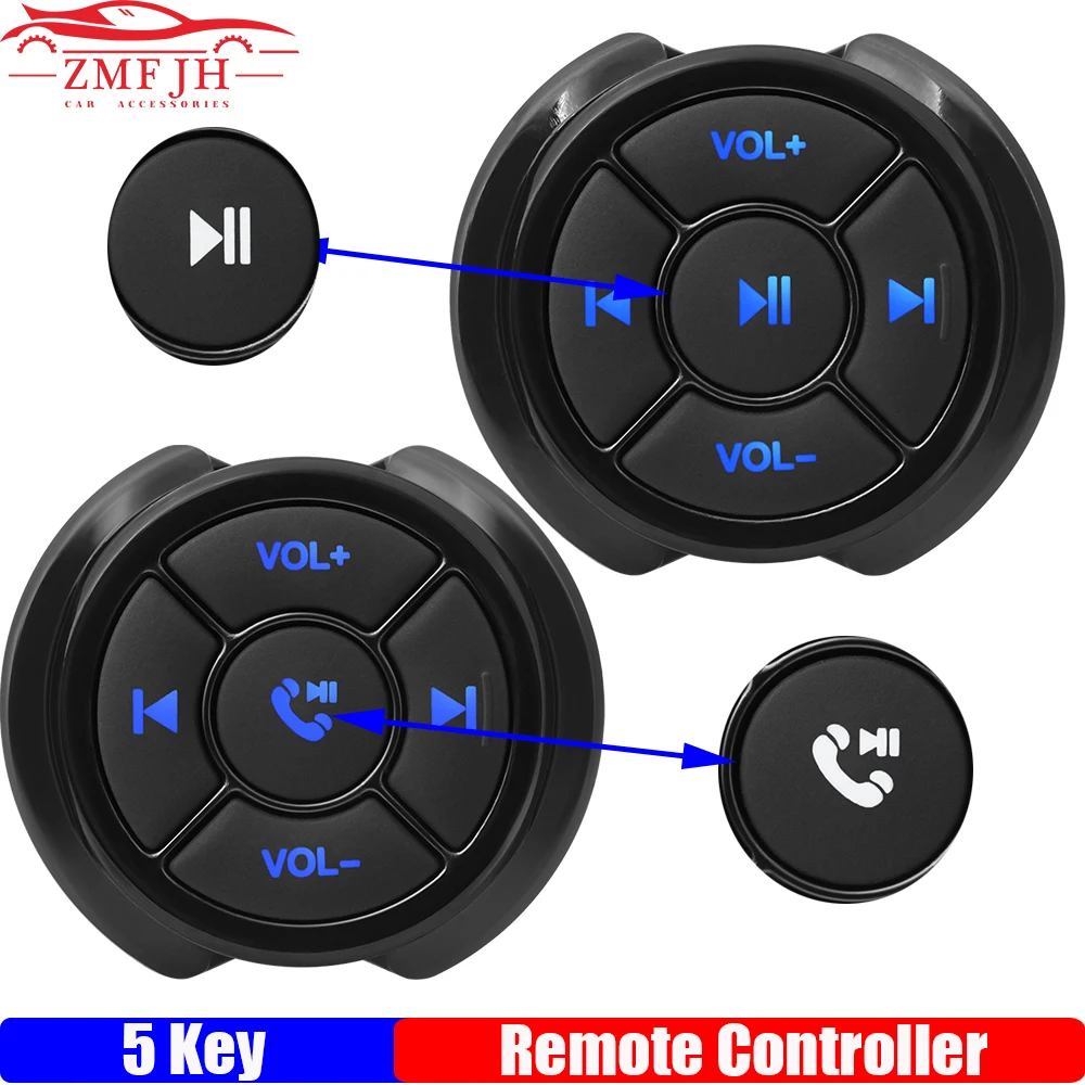 

5-клавишный беспроводной медиа-кнопочный пульт дистанционного управления для автомобиля, мотоцикла, велосипеда, рулевого колеса, музыкальный плеер для телефона Android IOS на заказ