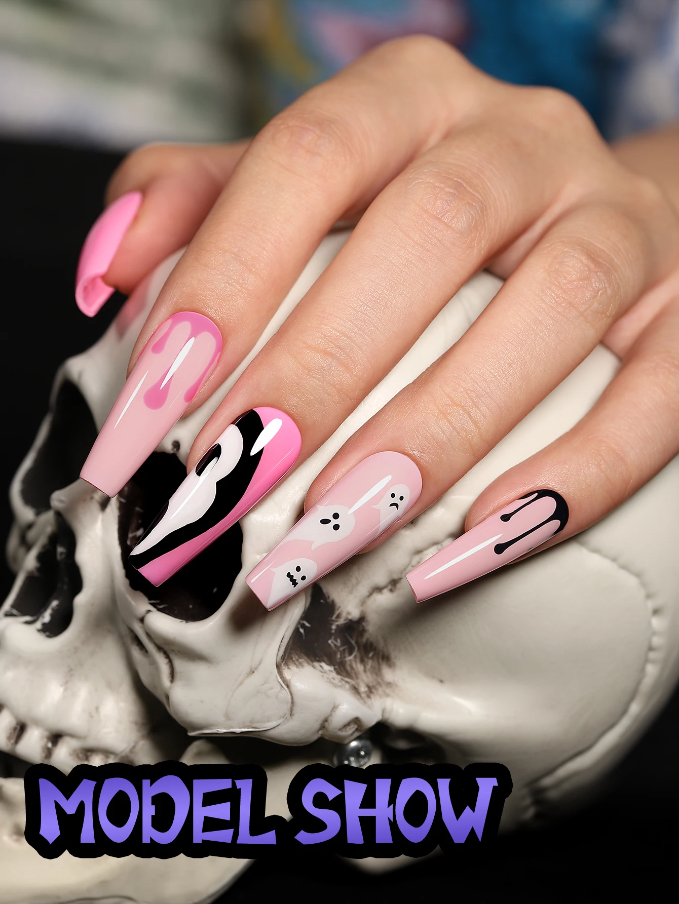 Juego de esmaltes de uñas de Gel, 6 colores, Halloween, naranja, rosa y negro, Kit de Gel de uñas blanco y negro, minicura LED UV DIY para fiesta