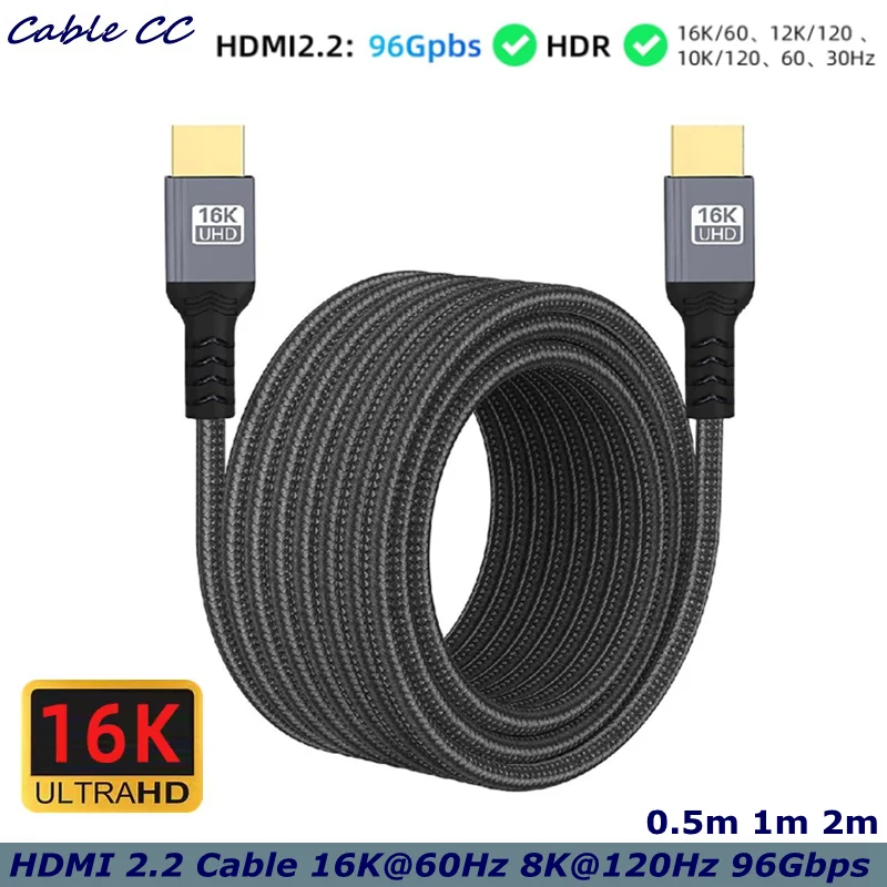 HDMI-compatible 2.2 16K@60Hz 8K@120Hz 96Gbps Ultra High Speed Male to Male UHD Cable for HDTV Monitor Desktop Laptop Projector