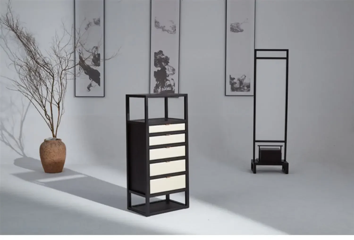 New Chinese Style Chest of Drawers Zen Solid Wood Chest of Drawers Locker Bedroom Ash Furniture B & B