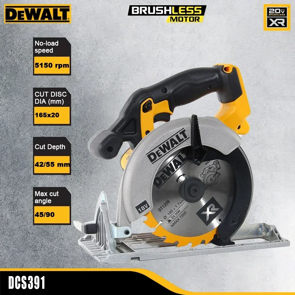 

Dewalt DCS391 Wireless Circular Saw Rechargeable 20v 165x20mm Adjustable 45/90 Degree for WoodCuting Universal 18v Battery