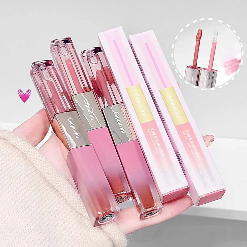 ลิปสติกเนื้อมูสแบบสองหัว Cappuvini 1 ชิ้น สีนู้ด ลิปแมทกำมะหยี่ ลิปทินท์เนื้อฉ่ำวาว ลิปออยล์แบบไม่ติดแก้ว