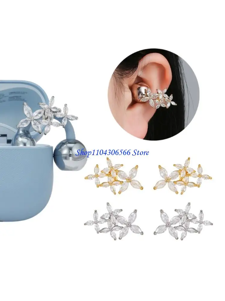 02DD NonSlip Flower Ear Attachment for FreeClip 1 2 Earbuds with Zircons Accent