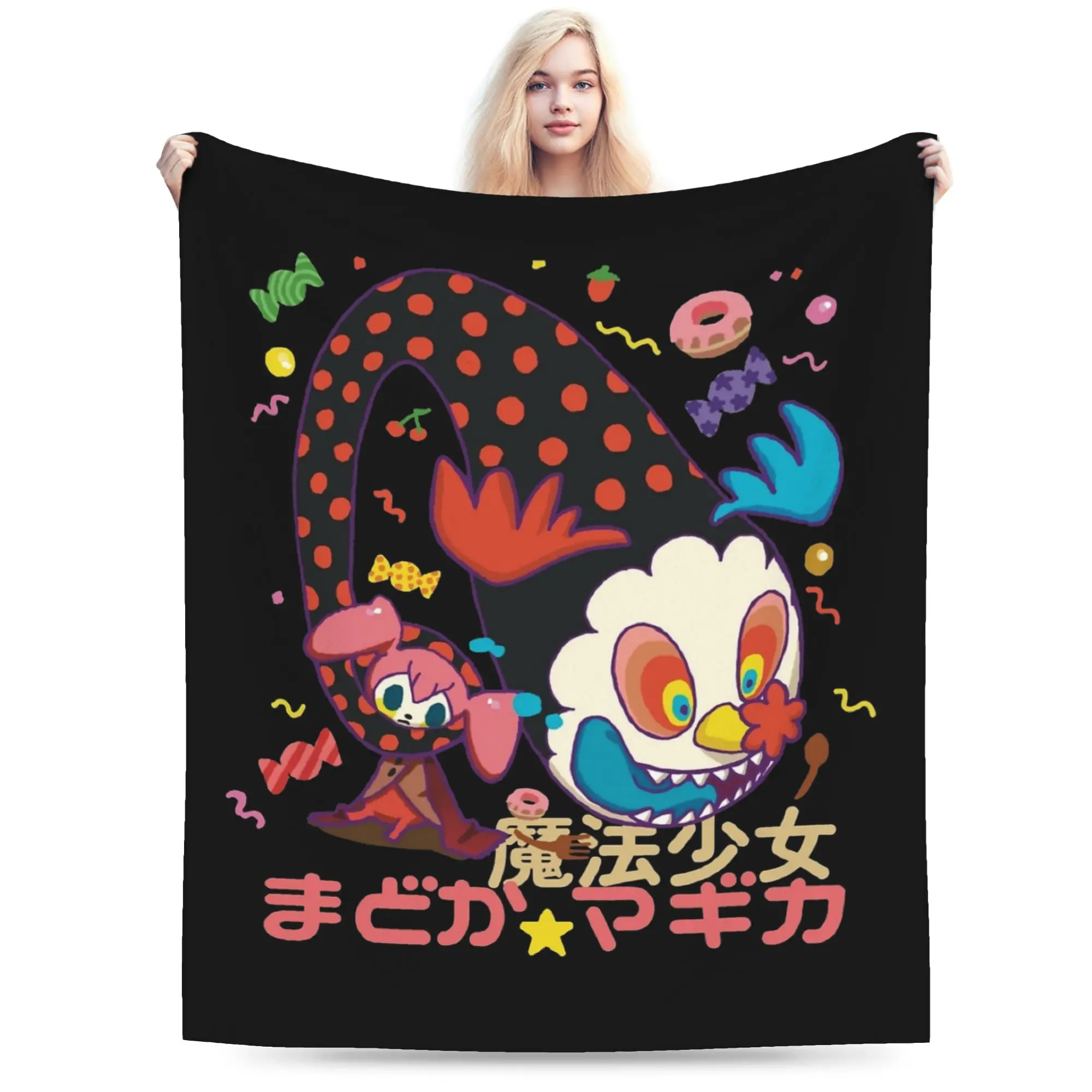 Manta de lana con estampado de bruja y Charlotte para postre, mantas suaves de Anime Madoka Magica para sofá, ropa de cama de oficina