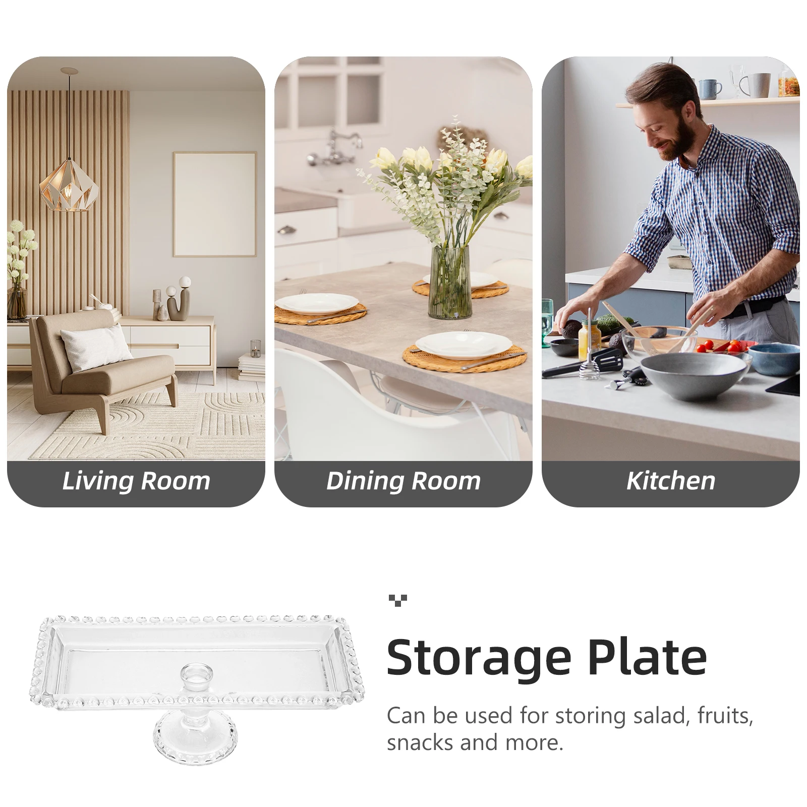 

1 шт., сервировочный поднос для фруктов, хрустальный стеклянный поднос для десерта, практичный контейнер для салата, подарок на новоселье, тарелка с фруктами для друзей