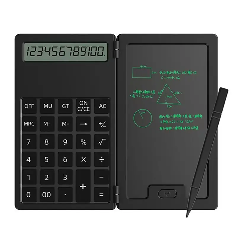 QWE-Portable Folding LCD Tablet Calculator 5.0 Inch With Button Cell Learning Business Office Calculator