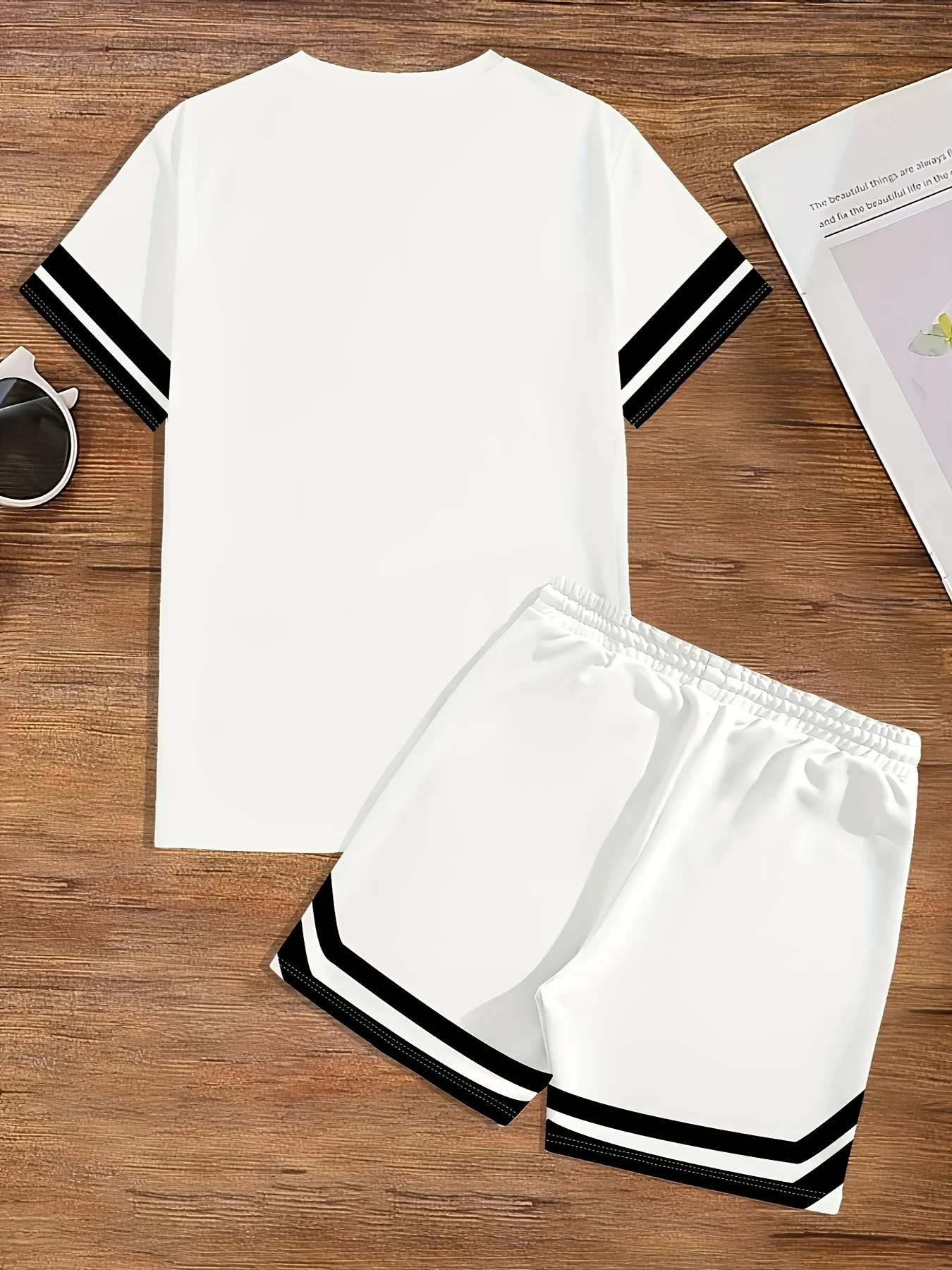 Moda masculina verão gótico carta listrado impressão respirável em torno do pescoço camiseta shorts definir ao ar livre roupas de rua alta