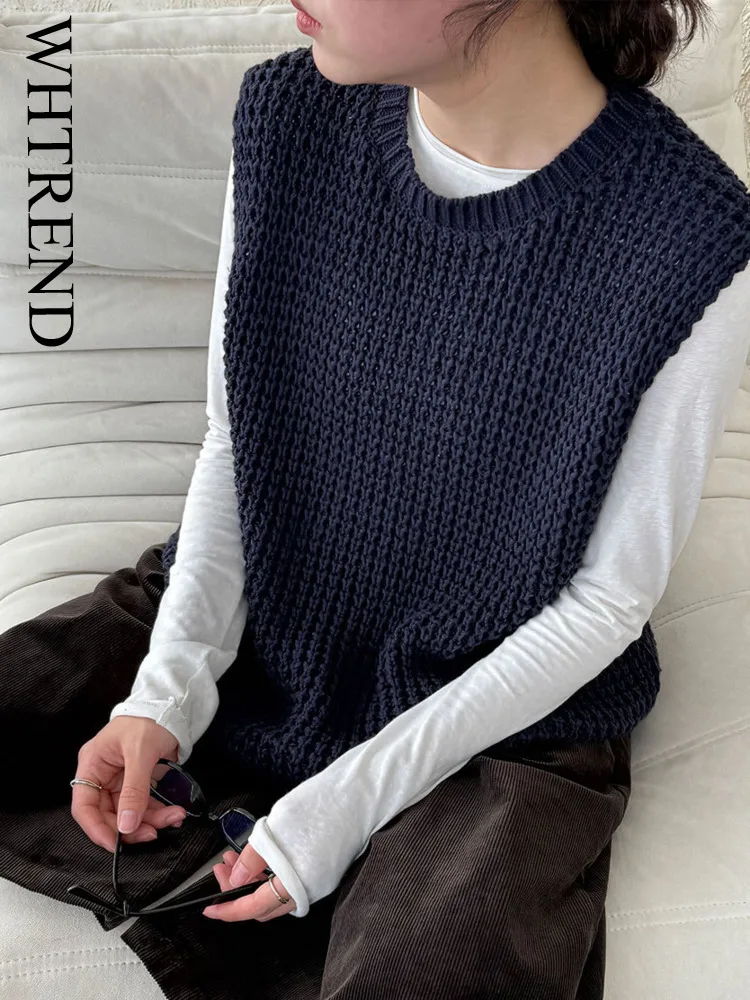 

WHTREND корейский стиль дизайн тканый жилет без рукавов вязаный свитер для женщин осенний новый универсальный топ WH1789