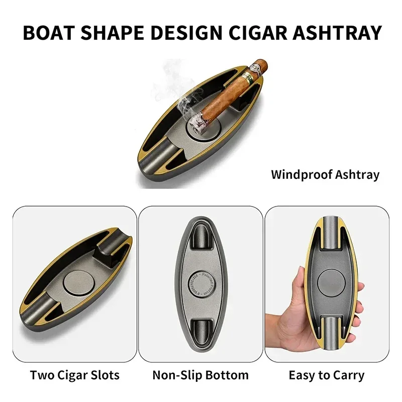 منفضة سجائر السيجار على شكل قارب الموسمية خفيفة الوزن ومحمولة منفضة سجائر فاخرة وجوية مزدوجة للمنزل والمكتب في الهواء الطلق #3