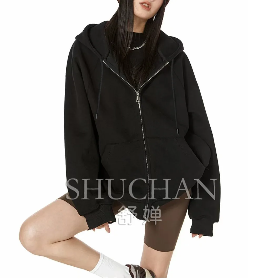 سترة صوف بغطاء للرأس معطف نسائي للخريف والشتاء النسخة الكورية الجديدة نمط كسول فضفاض ملابس الزوجين الراقية سترة #5