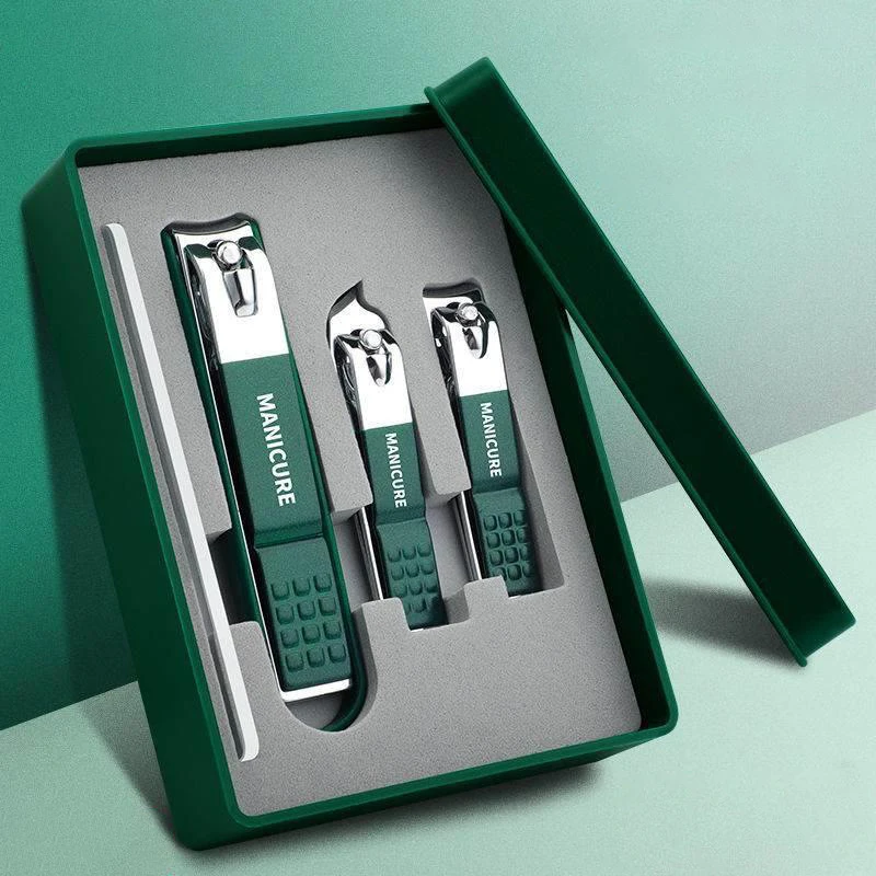 New 4Pcs Green Nail Clipper Set Professional Manicure Pedicure Kit for Men Women Home Use Gift Box Wholesale
