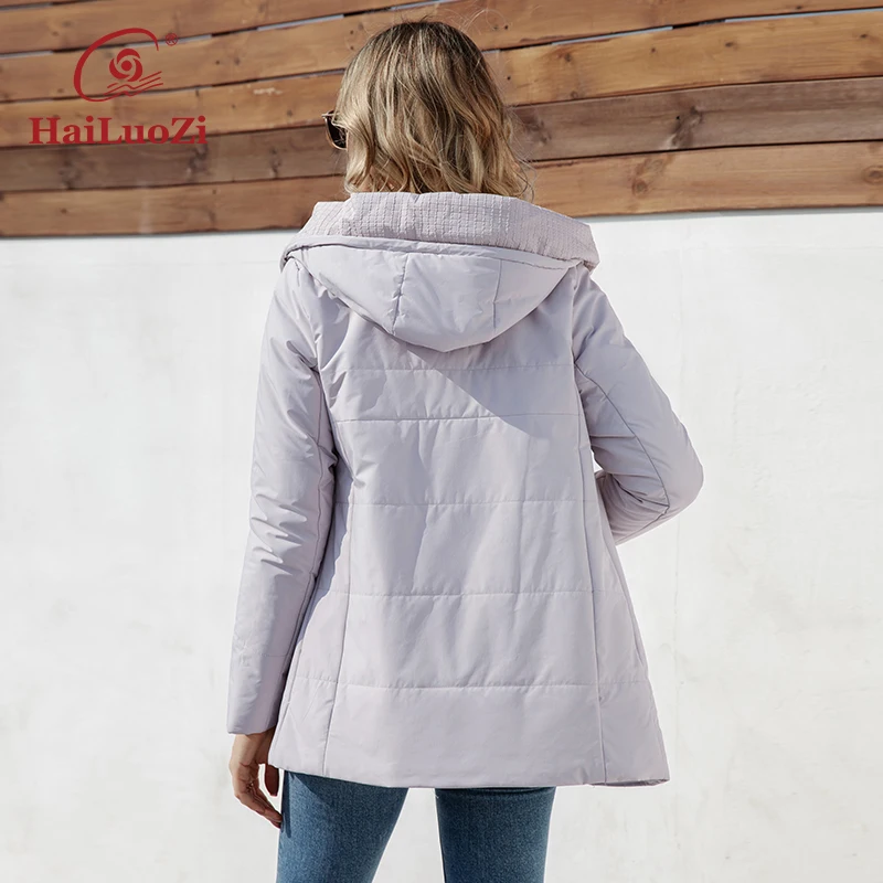 HaiLuoZi 2023 New Spring Women Jacket Short Slim Windproof Female Parkas Hooded Quilted Outwear Quality Zipper Women\'s Coat 3365