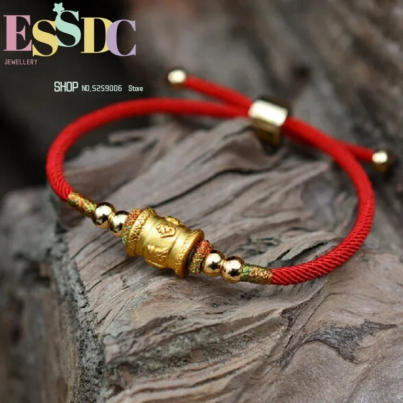 Fashion Pure 999 Silver Six Words Charm Bracelet Transfer Luck Beads Red Rope Chain  Men or Women Birthday Gift Dropship