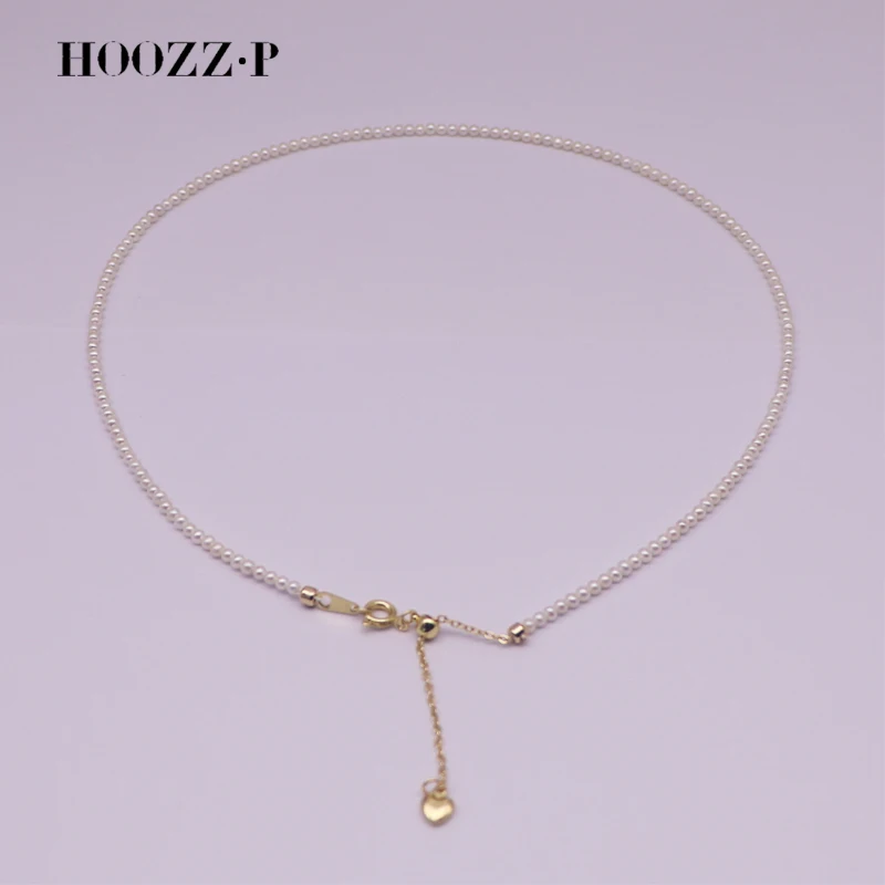 HOOZZ.P اللؤلؤ قلادة خرز صغير 2-3 مللي متر AAA لؤلؤ المياه العذبة الطبيعية المزروعة S925 الفضة مطلي الذهب الأصفر غرامة مجوهرات