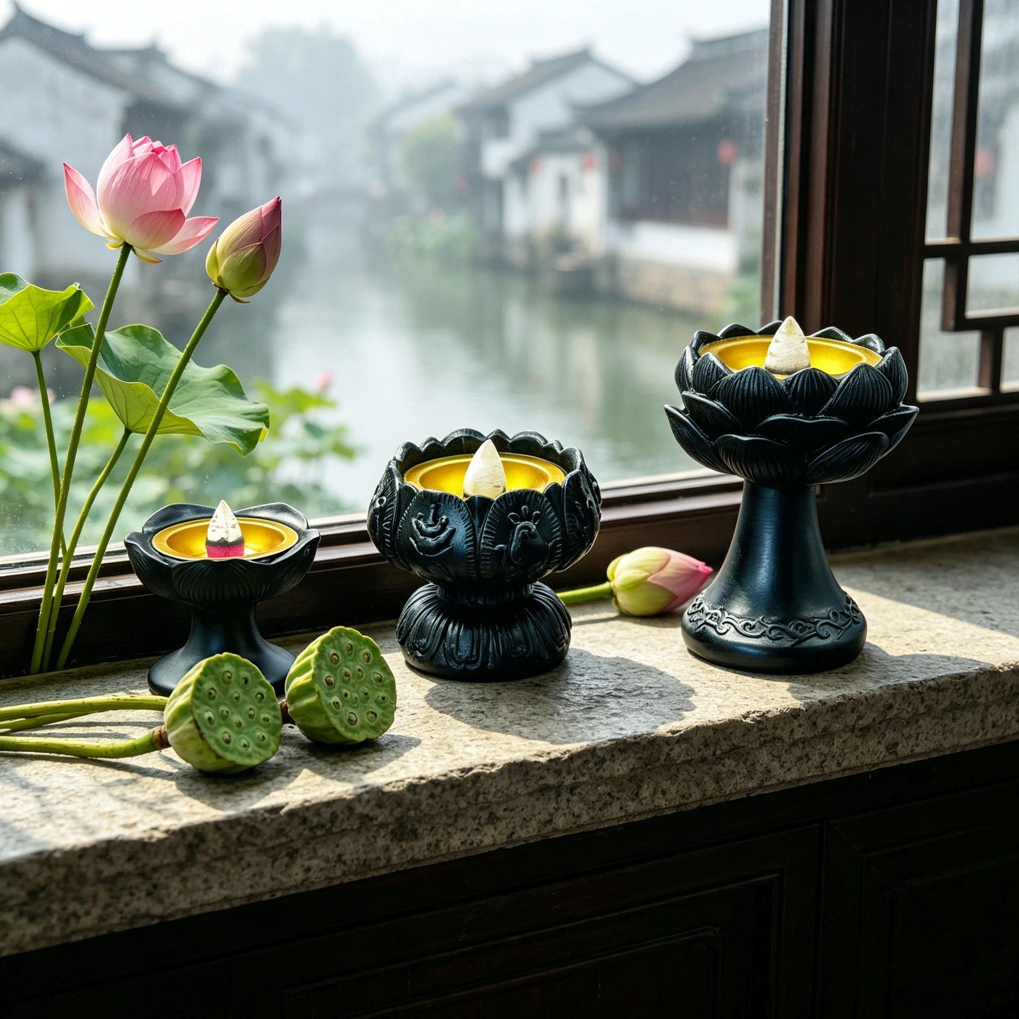 1Pc, Embossed Lotus Resin Backflow Incense Burner, Traditional Auspicious Pattern Incense Holder, Home Altar Decoration, Chinese-Style Guesthouse Room Decor, Business Gift for Clients, Mother's Day Thanksgiving Birthday Gift