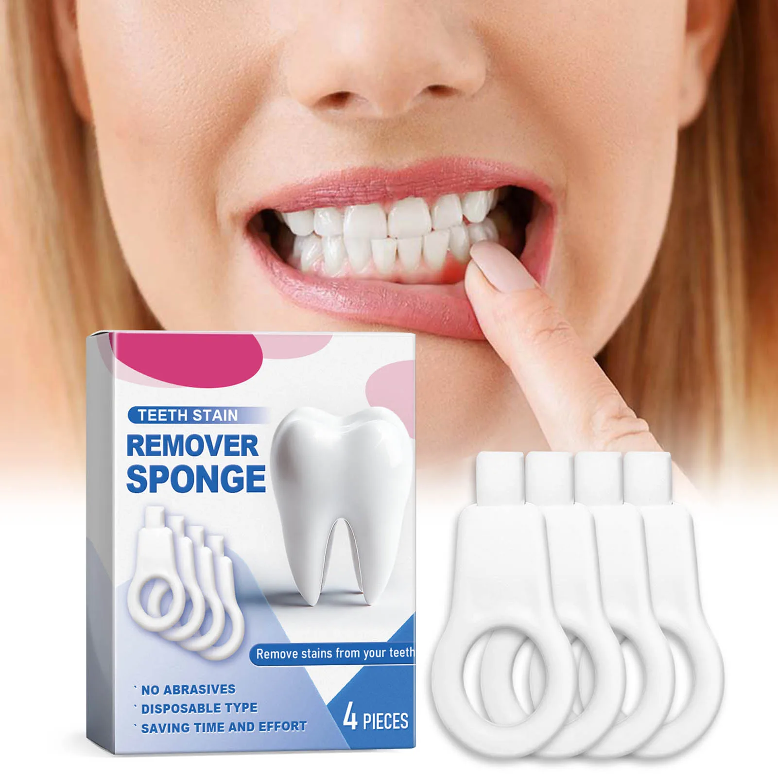 4pcs Teeth Cleaning Sponge Tooth Stain Removal Teeth Whitening Tool Suitable n Women Adults Use