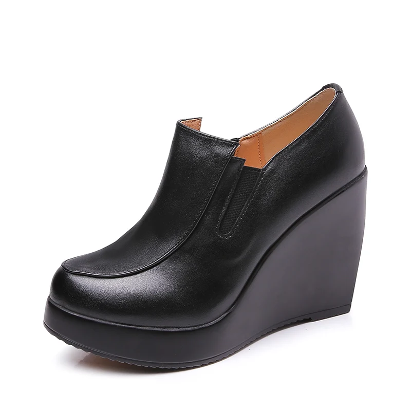 GKTINOO 2024 Wedges Women Shoe Spring Autumn Slip-On High Heels Round Toe Genuine Leather Casual Ladies Platform Shoes Woman