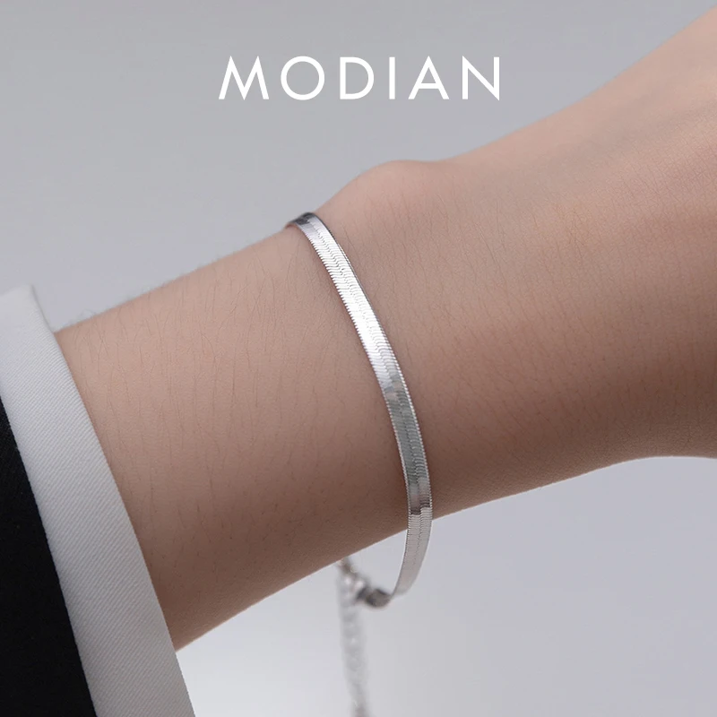 

Modian 925 Sterling Silver Sparkling Snake Chain Bracelet Classic Simple Adjustable Bracelets For Women Party Fine Jewelry Gift