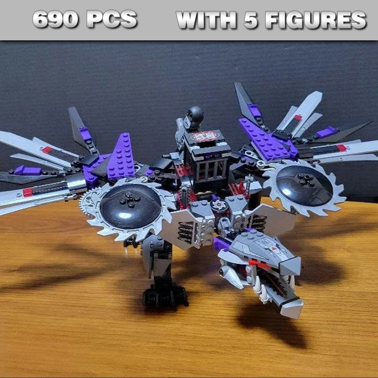 

657pcs Shinobi Bule Lightning Dragon Battle Silver Helicopter Poseable Wings 9789 Building Block Toys Compatible With Model