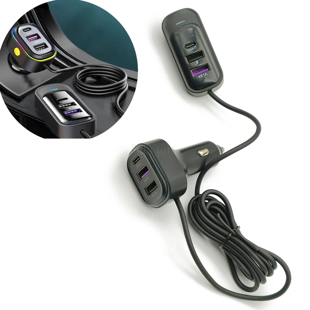 

66W Fast Charging Car Front 5-port Expansion and Rear Charging Two PD Ports Three USB Car Chargers Support Fast Charging