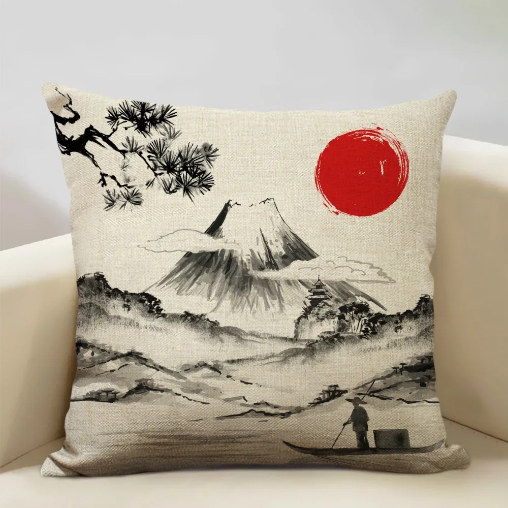 Japan Mount Fuji Ukiyo-e Retro Cushion Cover Sofa Pillowcase Home Decor Pillow Case 45x45cm Linen Home Textile Products