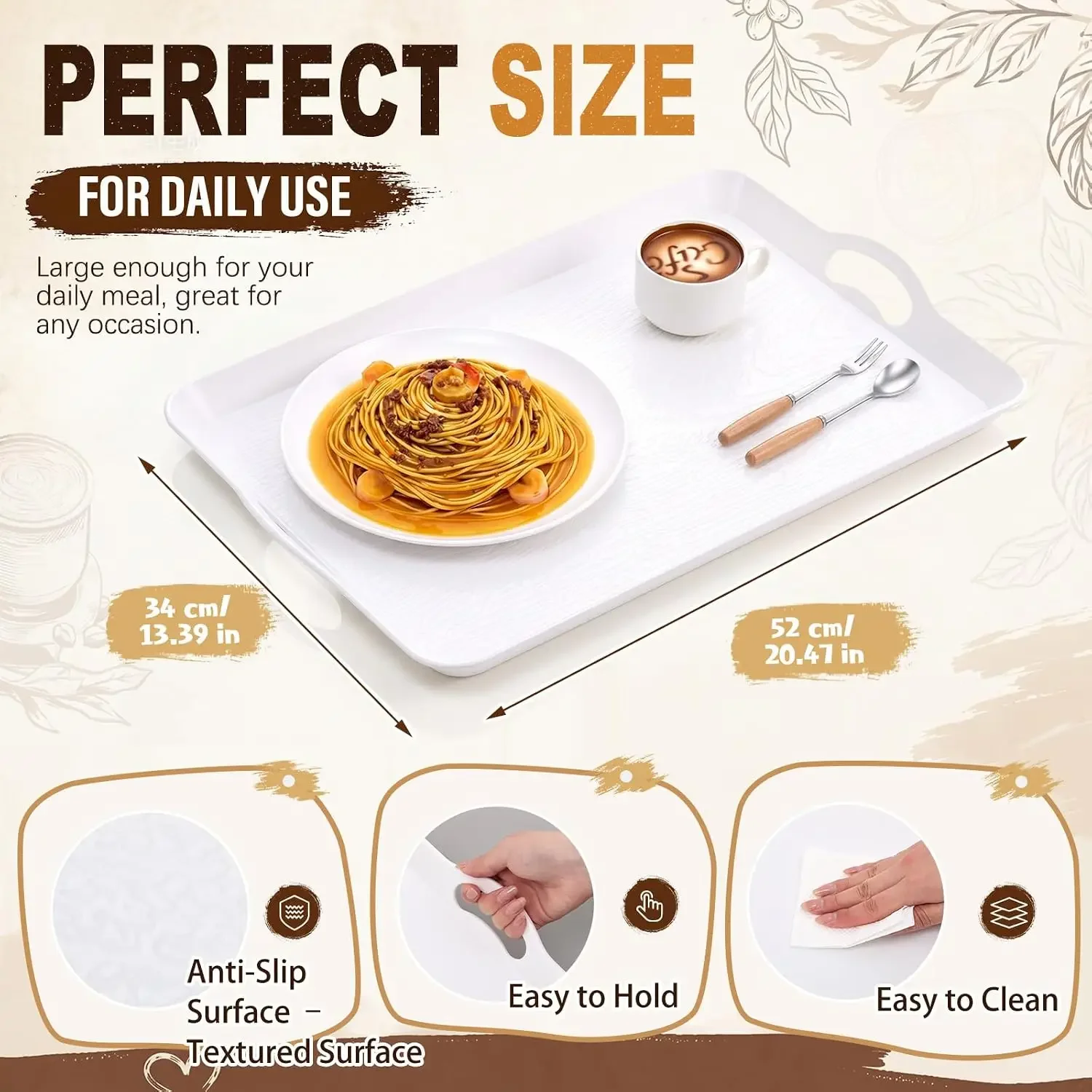 6 Pack Extra Large Serving Trays with Handles Trays for Eating 20 x 13 Inch Multi Purpose Plastic Tray Rectangular Anti Skid