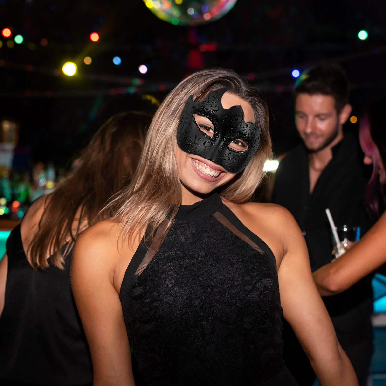 

Half Face Mask Masquerade Props Plastic Luxury Carnival Halloween Costume Elegant Black Design Reusable