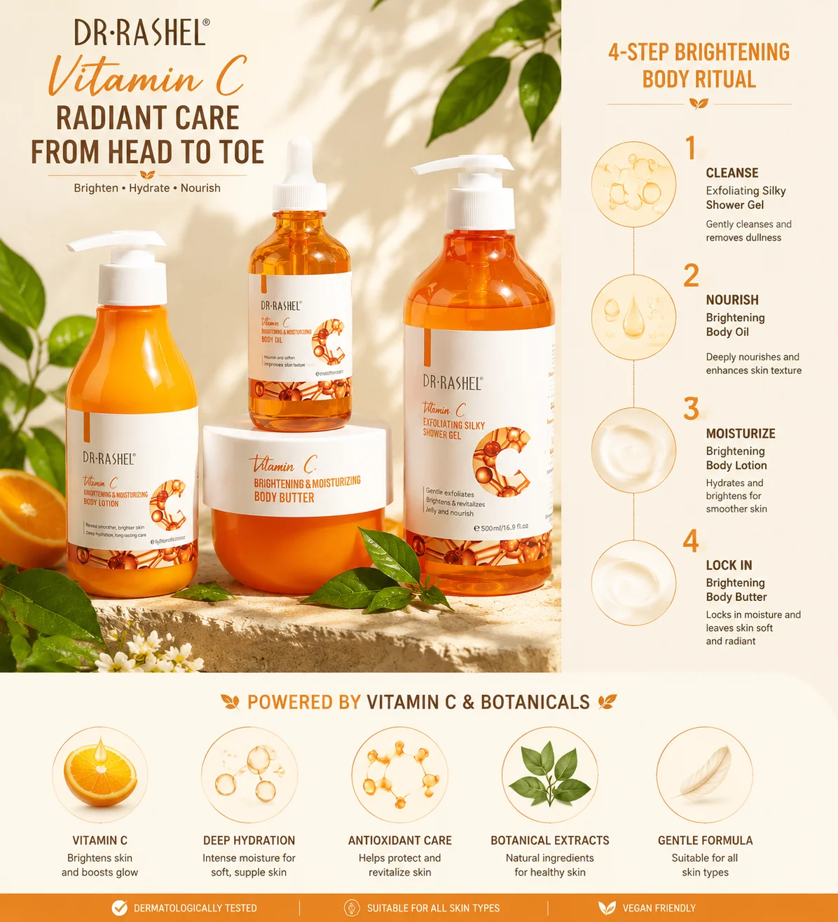 DR.RASHEL Vitamin C Aufhellendes & Pflegendes Körperpflegeset zur Hautaufhellung und -pflege – Detail 2