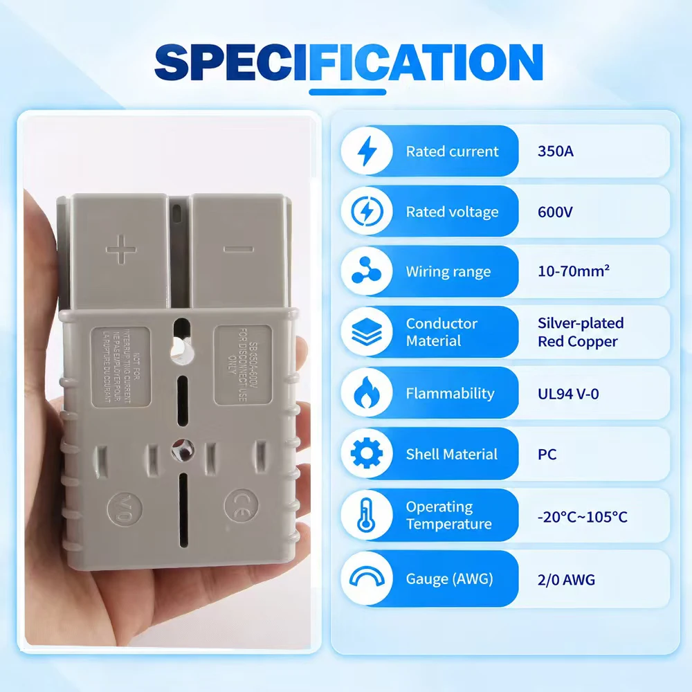 350A Forklift Battery Connector 600V 2/0AWG High Current Quick Connect Plug for Recovery Winch Towing Solar RV Power Connector