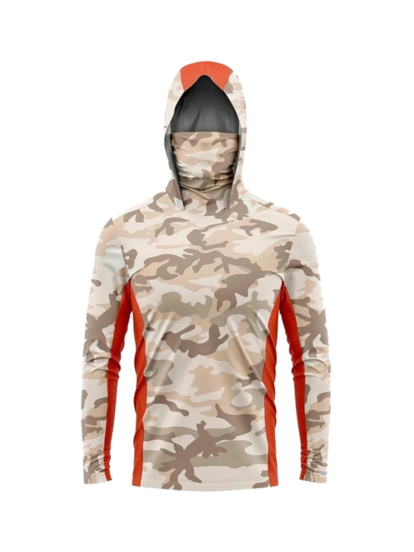 3D Print Men Desert Camo Spliced Fishing Hoodie Sun Protection Long Sleeve Shirt with Built-in Face Mask Quick Dry Outdoor Tops