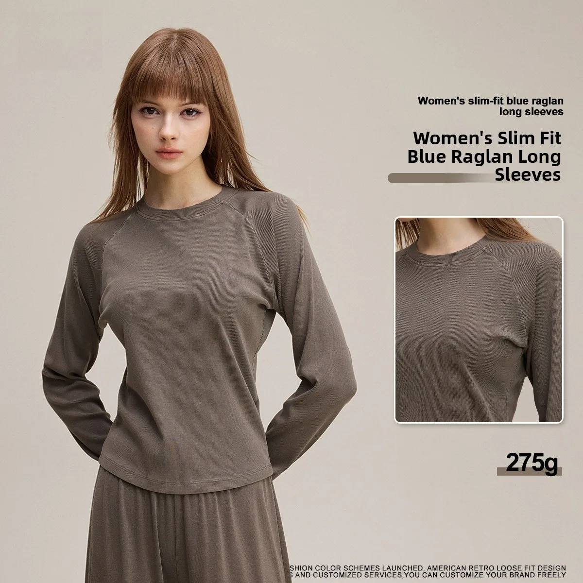 T-shirt lunga Sve Spor slim fit da donna Faion Autunno 2025 American Sle Cotton Crew Ne Vintage Feel BE Abbigliamento da donna