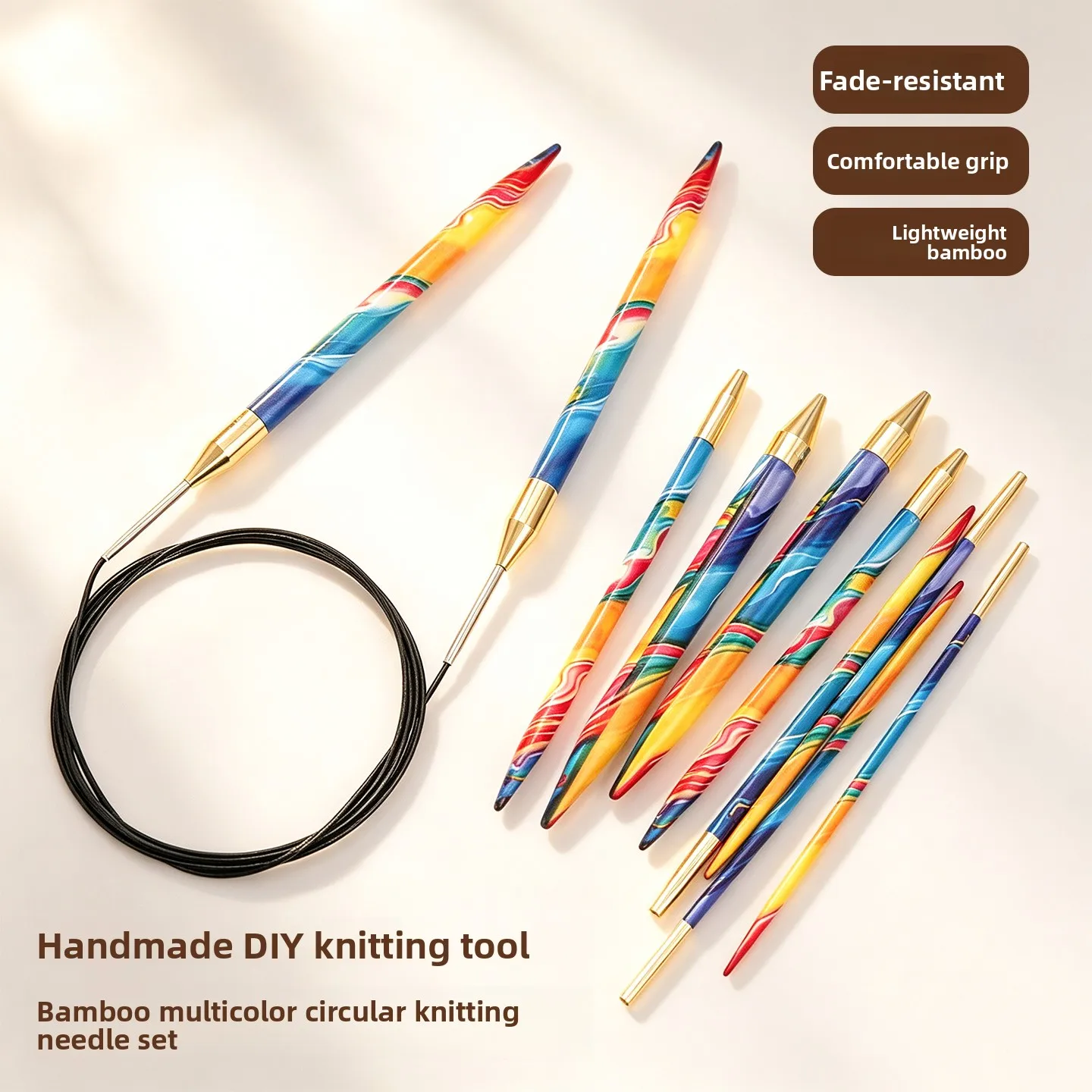 High Aesthetic Value Bamboo Printed Circular Knitting Needle Set for Beginners Scarf Hat Knitting Handmade Craft Tools