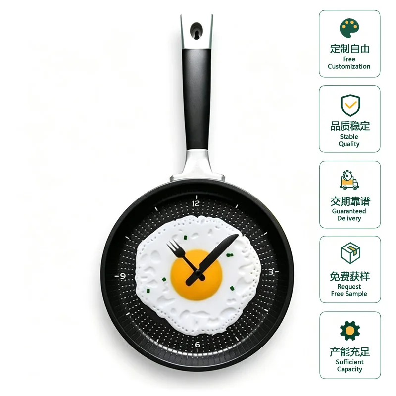 Creative Kitchen Wall Clocks Non-Ticking Novelty Frying Pan Bamboo Cutting Board Shape Hanging Clock For Home Dining Room Decor