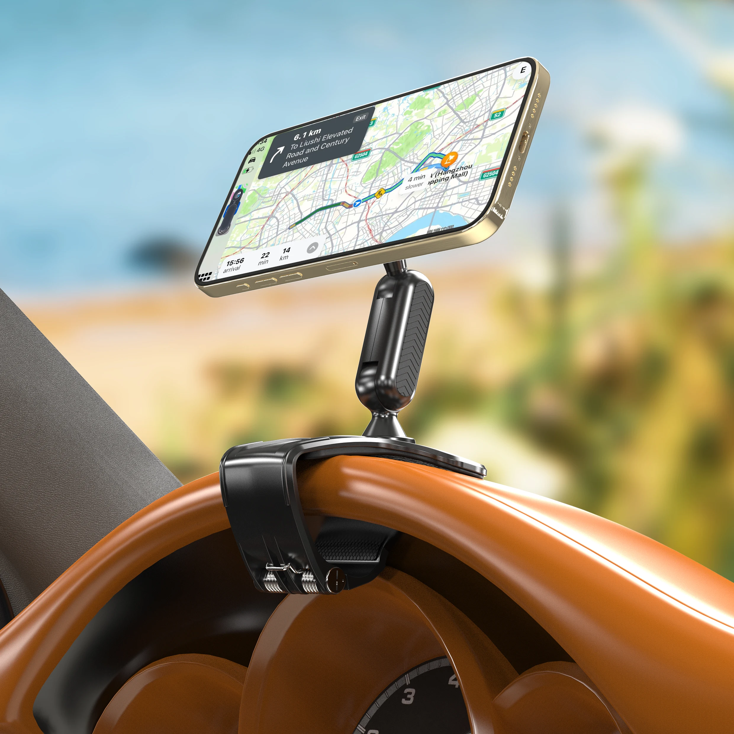 Magnetic 360 Degree Rotation Dashboard Car Phone Holder [Strong Compression Clamp] Clip on Dashboard for 4 to 7 inch Smartphones