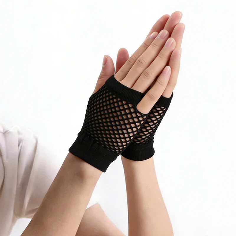 Short Women's Summer Fishing Net Half Finger Hollow Gloves Multi Color Elastic Performance Bridal Wedding Party Bare Finger Gloves