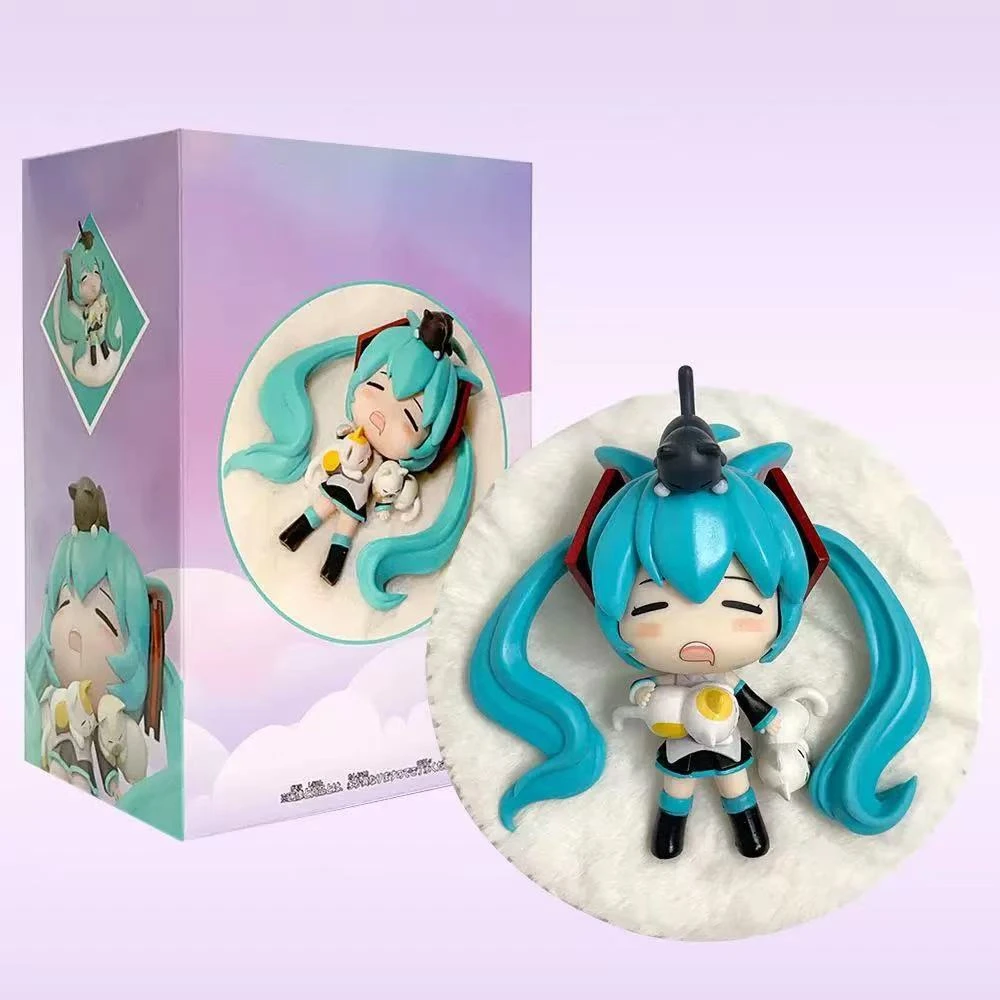 12CM Hatsune Miku Figure Virtual Anchor Anime Sleep Styling Model Toy Gift Chassis Collection Ornaments Crafts Artwork PVC
