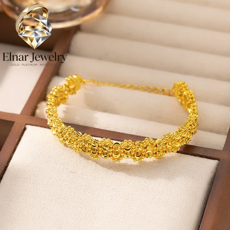 

Elnar Jewelry Luxury 24K 9999 Pure Gold real gold Women's Watermelon Beads Bracelet All-match Wide Bracelet