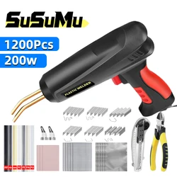 Upgraded 2 in 1 Plastic Welding Kit 200W 1200 Pcs Hot Stapler 4 Types Staples Soldering Gun for Car Bumper Repair Welder Machine